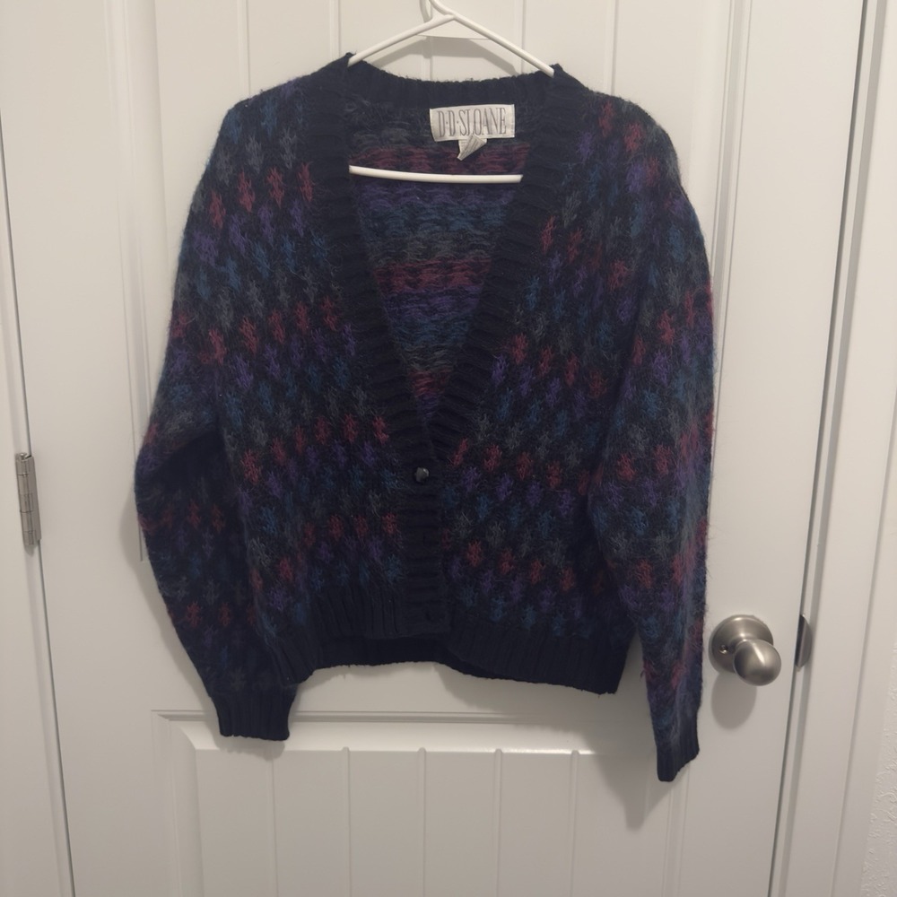 D‎ D Sloane Women's Soft Black Colorful Cardigan Sweater Vintage Size Small